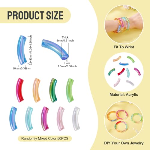50 pcs Acrylic Tube Beads for Jewelry Making Rainbow Bangle Acrylic Beads Two Tone Curved Chunky Tube Bead for Bracelets Earring Crafts - color: Mixed Color-5
