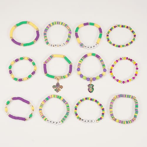 Twinfree Bohemia Beaded Bracelet for Women, Polymer Clay Stretch Bracelets - color: color 47