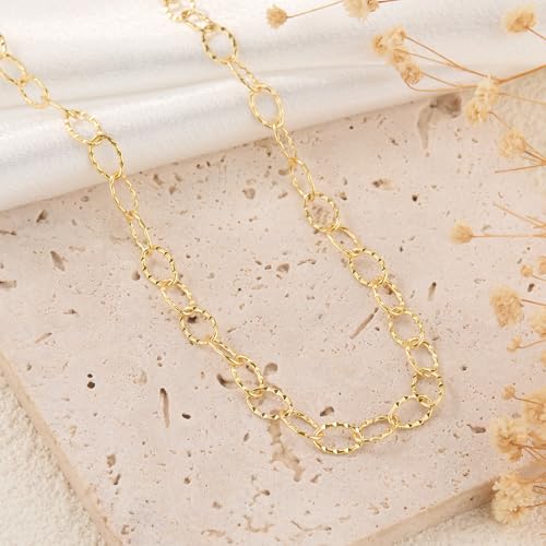 GTVOODX 16.4 Feet Gold Stainless Steel Chains for Jewelry Making Textured Cable Link Chain Spool for DIY Women Necklace Bracelet Jewelry Making Supplies with Lobster Clasps Jump Rings - color: Gold Textured Chains