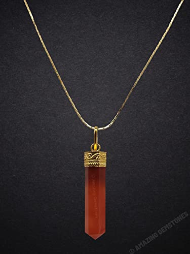 Amazing Gemstone Crystals and Healing Stones Carnelian Necklace - Gold Chain Necklace Pendant - Real Crystal Necklace - color: Gold Cap Pencil, size: 1 PIECE