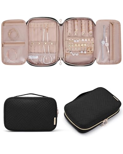 BAGSMART Jewelry Organizer Bag Travel Jewelry Storage Cases for Necklace, Earrings, Rings, Bracelet, Black - color: Black, size: Medium