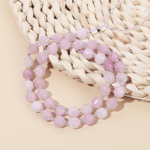 8mm Faceted Natural Spodumene Stone Loose Round Semi Gemstone Beads for Bracelet Necklace Jewelry DIY Making - color: Spodumene-1