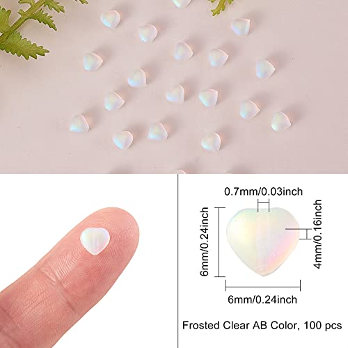 UR URLIFEHALL 100 Pcs Transparent Spray Painted Glass Beads AB Color Plated Frosted Heart Beads for DIY Necklaces Bracelets Jewelry Making - color: 100pcs-6x6x4mm-frosted AB color heart glass beads