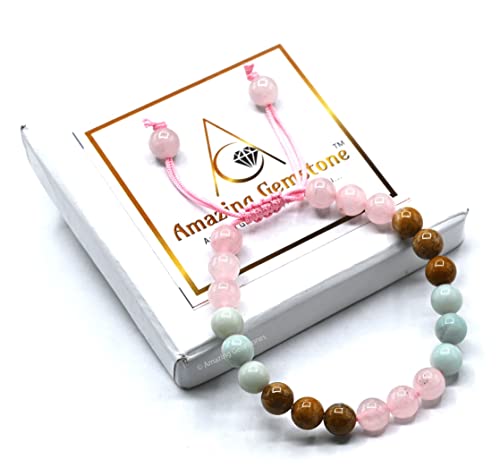 Amazing Gemstone Trauma Manifestation PTSD Bracelet - Rose Quartz Amazonite Yellow Jasper Bracelet Set for Men Women Healing Calming Anxiety Stress Relief Item Gifts(Adjustable) - color: Emotional Trauma