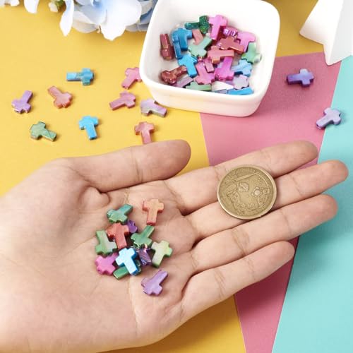 50 Pcs Shell Cross Beads Natural Freshwater Shell Beads Colorful Crucifix Spacer Bead Easter Charms for DIY Necklace Bracelet Earring Jewelry Making - color: Shell-Colorful