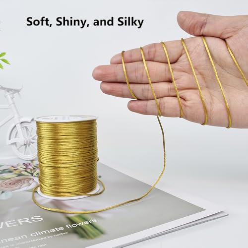 LUSTEMBER 330 Feet Satin Nylon String, 1 mm Silky Smooth Durable Nylon Cord for Jewelry Making, Bracelets, Beading, Necklaces, Macrame, Kumihimo, Rattail, and Chinese Knot Craft - size: Gold