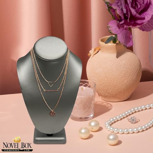 Novel Box Silver Leatherette Bust Stand Jewelry Necklace Display 6.5x4x10 Inches - Freestanding Travel Necklace Holder Stand - Necklace Mannequin Organizer Stands - Necklace Displays Medium - color: Silver Leatherette, size: Medium