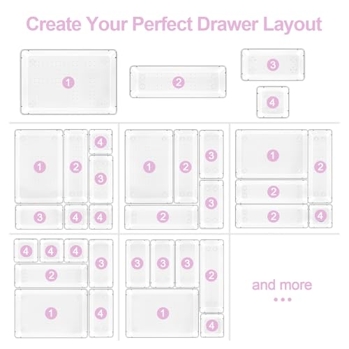 25 Pcs Makeup Drawer Organizer Set, 4 Sizes Versatile Bathroom and Vanity Drawer Organizer for Makeup, Non-Slip Desk Organizer Trays for Bedroom, Office, Fits Jewelry and Office Supplies - size: 25Pack