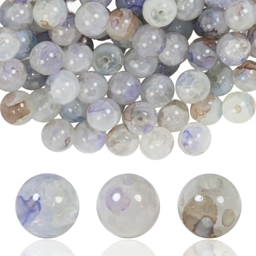 100Pcs 10mm Crackle Glass Beads for Jewelry Making - Round Spacer Crystal Beads Bulk, DIY Craft Supplies for Necklace Bracelet Earrings (Brown White Blue) - color: Brown White Blue