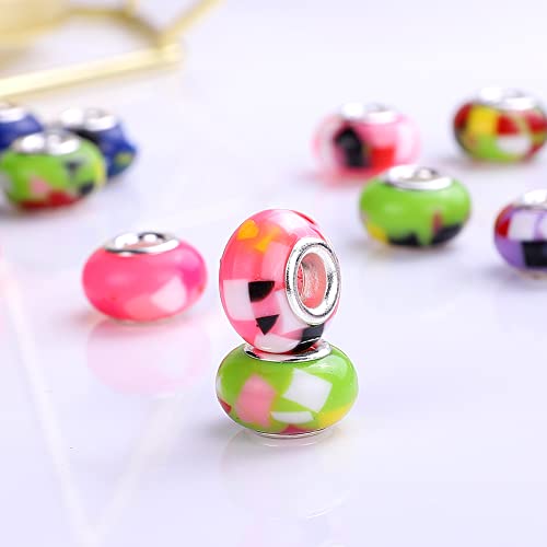 100 Pieces 14mm European Large Hole Spacer Beads Mix Color with Silver Brass Cores Assortments Charm Lampwork Beads Supplies for Necklace Bracelets Jewelry Making (Mosaic Beads) - color: Mosaic beads