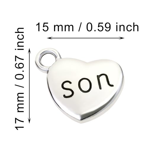 Shapenty Antique Silver Love Heart Shaped Family Members Pendant Charms for DIY Craft Keychains Bracelet Necklace Earrings Jewelry Making Findings and Memory Ornament - style: Son