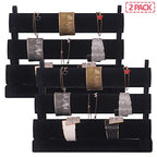 DIOMMELL 2 Pack Velvet Bracelet Holder with 3 Tier Rack, Jewelry Display Stand Watch Bangle Bar Necklace Storage Organizer, Black