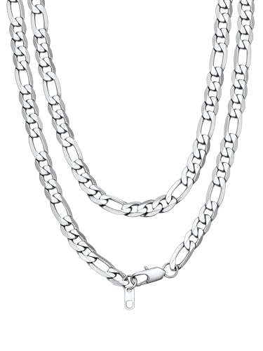Bandmax Stainless Steel Figaro Chain Necklaces for Men Women, Silver/Gold/Black 4MM/6MM/9MM Flat Italian Style Figaro Link Chains Length 14"-30", Gift Packed - color: 03 9MM-Silver, size: 24 Inch