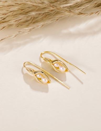 Mameloly Flower Earrings for Women Dainty 14K Gold Plated White Freshwater Pearl Stud Earrings Hypoallergenic - color: Calla Lily