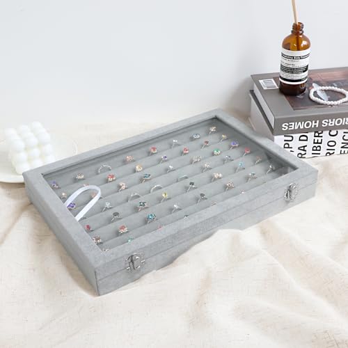 Wudygirl 7 Slot Ring Holder Velvet Jewelry Organizer Jewelry Tray for Drawer Rings Storage Ring Display Showcase Tray Stackable(Ring Box) - style: Ring Tray