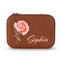 Custom Leather Jewelry Box with Name & Birth Flower Month, Birthday Gifts for Women, Personalized Jewelry Travel Case - Customized Jewelry Organizer Box, Mom Birthday Gifts, Chestnut - color: Chestnut