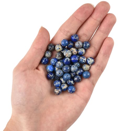 8mm Blue Sea Sediment Imperial Jasper Round Gemstone Natural Stone Loose Beads for Jewelry Making Design Crafts 45 Pcs 15 Inch - color: Blue, size: 8mm