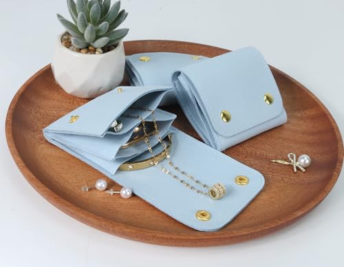3Pcs Microfiber Jewerly Rolls Small Jewelry Bags for Jewelry Gift Bags Jewelry Organizer Pouch with Double Snap Button for Jewelry Travel Jewelry Pouch, 3"x3"(Light Blue) - color: Light Blue