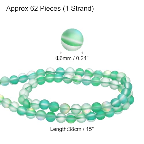 uxcell Matte Crystal Glass Beads 6mm Synthetic Frosted Shining Semi-Precious Round Loose Beads Synthetic Moonstone for Jewelry Making DIY Bracelet, Green - color: Green, size: 6mm