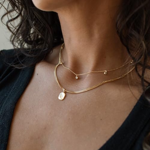 Mothers Day Gifts - Dainty Silver Gold Necklaces for Women Cute Station Choker Simulated Diamond Necklace Simple Layering CZ Necklace Trendy Jewelry Gifts - color: Gold, style: 5pcs Hanging CZ-Cable Chain