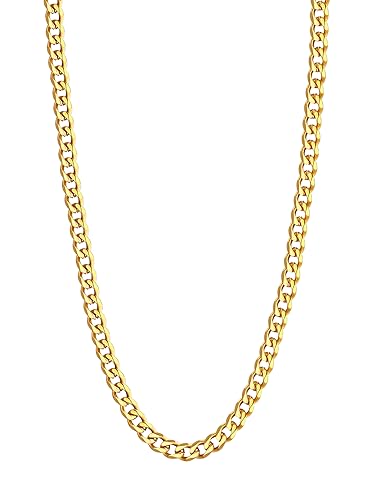 U7 Cuban Link Chain Necklace, Stainless Steel/Black/Gold Plated Chunky Curb Chain Necklace for Men Women, 14-30 Inches, 3/6/9/12 mm Width - color: a. 3mm Gold, size: 30 Inches