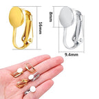 20pcs Clip-on Earring Converters Brass Round Flat Back Tray Earring Clips Components with Silicon Earring Pads for DIY Earrings Design Jewelry Making Findings, Gold and Silver - color: Silver,Gold