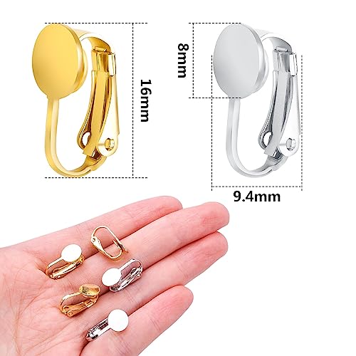 20pcs Clip-on Earring Converters Brass Round Flat Back Tray Earring Clips Components with Silicon Earring Pads for DIY Earrings Design Jewelry Making Findings, Gold and Silver - color: Silver,Gold