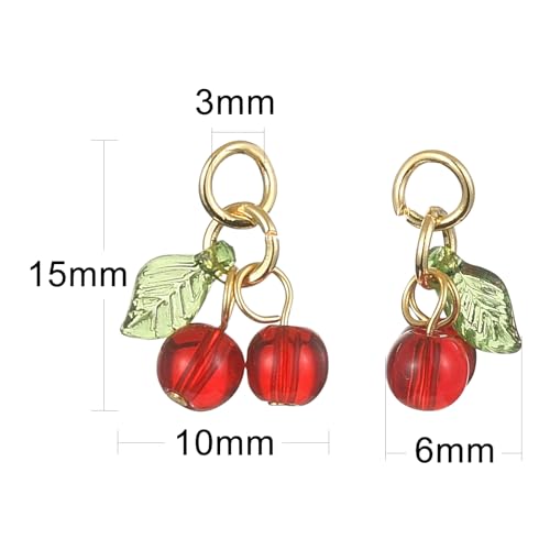 Ipotkitt 30 Pcs Red Cherry Charms Glass & Acrylic Beaded Charms Mini Cute Fruit Bead Charms for Earrings Bracelets Necklaces Jewelry Making DIY Crafts - color: 30pcs-Cherry Charms-10x15x6mm