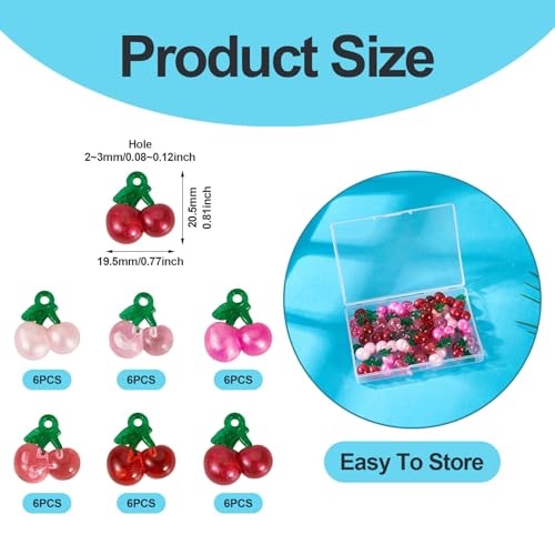 Craftdady Fruit Dangle Charms Pendants Cute Resin Food Pendants Apple Orange Pineapple Strawberry Pendants Lovely Vegetable Mushroom Charms for DIY Craft Earring Bracelet Necklace Jewelry Making - color: 6 Color Cherry