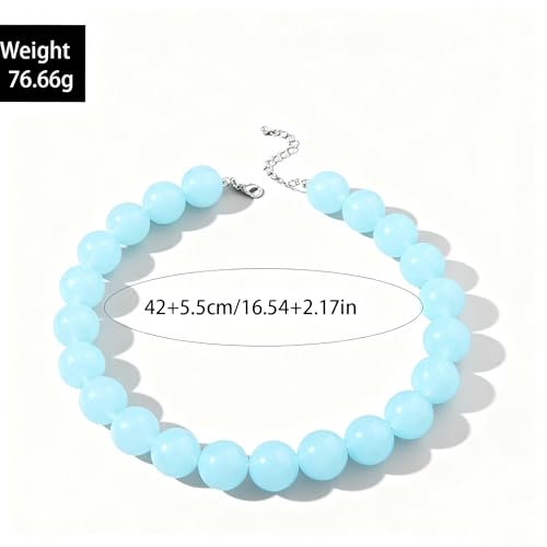 Chunky Acrylic Resin Beaded Necklace for Women Colorful Large Round Choker Adjustable Stack Acrylic Beads Necklace Resin Summer Party Jewelry - style: Light blue