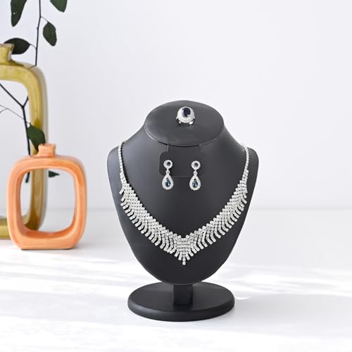 MOOCA 3 Pcs Set Black PU Faux Leather Combination Display Jewelry Stand Bust for Necklaces, Earrings, Rings, Jewelry Display For Vendors - color: Black PU Faux Leather, 3 pieces