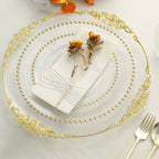 8" Salad Plates - Set of 20 - Plastic Clear Gold Round Disposable Dessert Appetizer Plate Beaded Rim, Ideal for Dinner Party Wedding Bulk Events - color: Clear/Gold, size: 8" Salad Plate, 20 Pack