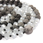Bead Strand Versatile 60" Long Wrap Necklace - Handmade Knotted Multi Layer Sparkly Crystal, Semi Precious Natural Stone, Lava, Glass Faux Pearl - color: Natural Lava Stone Mix - Grey