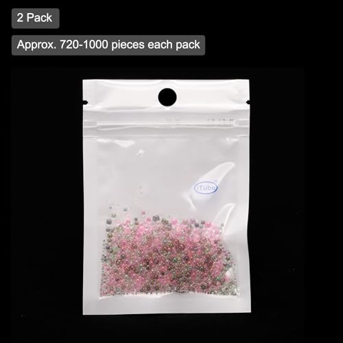 Iridescent Glass Tiny Bubble Beads, 0.4-3mm 20g No Hole Micro Mini Round Gray Pink Water Droplets Beads - Applications: for Resin, Nail Art, Dollhouse Bath Tub, 2-Pieces - color: Grayish Pink, size: φ0.4-3mm