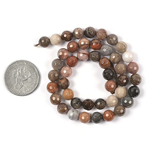 Natural Petrified Wood Fossil 8mm Gemstone Faceted Round Loose Strand Beads for DIY Necklace Bracelet Jewelry Making 15 Inch - color: Petrified Wood Fossil