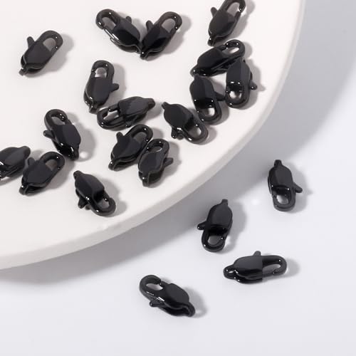 20PCS 13MM Black Lobster Clasps, 316 Stainless Steel Lobster Claw Clasps Bulk for Necklace Bracelet Jewelry Making DIY Craft - color: Black, size: 13MM