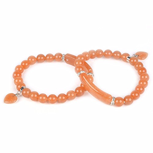 Justinstones Gem Semi Precious Gemstone Love Heart Charm Stretch Beaded Bracelet Unisex - color: Orange Aventurine