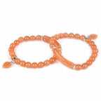 Justinstones Gem Semi Precious Gemstone Love Heart Charm Stretch Beaded Bracelet Unisex - color: Orange Aventurine
