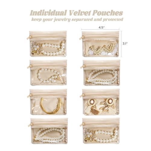 Travel Jewelry Case, Portable Jewelry Box with 6 Jewelry Bags,Travel Gift for Women Teen Girls (Pink 8 Pcs) - color: Pink 8 Pcs