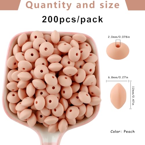 Sunrony 200Pcs Silicone Lentil Beads for Keychain Making, Bulk 12mm Silicone Abacus Spacer Beads for Necklace Bracelet Making Pens(Peach) - color: H-Peach