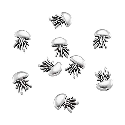 Fashewelry 20Pcs Antique Silver Tiny Jellyfish Spacer Beads 14.5x11mm Tibetan Metal Sea Life Animal Ocean Creatures Charm Beads Hole: 1mm - color: Antique Silver Jellyfish