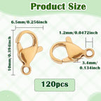 120Pcs 10mm Stainless Steel Lobster Clasps Gold Plated Lobster Claw Clasps Fasteners Hooks for DIY Necklace Bracelet Jewelry Making - color: Gold plated, size: 10mm