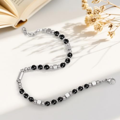 Womens Boho Adjustable Stackable Beaded Bracelets for Women Teen Girls Stainless Steel Natural Stone Link Bracelets for Women Non Tarnish Waterproof Handmade Bead Bracelet for Women Best Friend Bestie Mother Daughter Sister Gifts for Happy Birthday Grad G