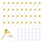 340PCS Ball Earring Studs and Backs for Jewelry Making, 140PCS Round Balls Post Earring Studs with Loop and and 200PCS Clear Backs for DIY Jewelry Making(K Gold) - color: gold