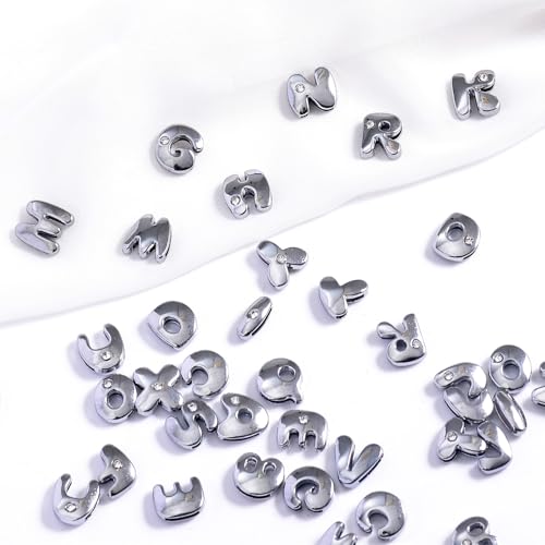 stino 100 Gram Metal Charms for Jewelry Making, Silver & Gold Plated, Bulk Pack for Bracelets, Necklaces, Crafts - color: Bubble Letter (52 Pcs）