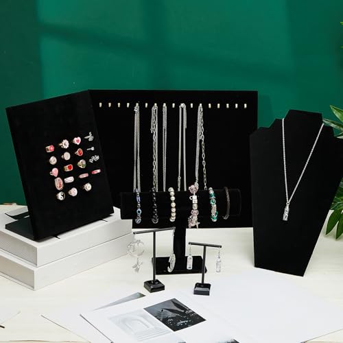 Henoyso 22 Pcs Velvet Jewelry Display Set Jewelry Display for Selling Necklace Stand Bracelet Holder T Shape Earring Stand - color: Black