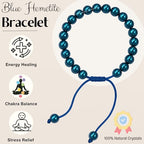 Amazing Gemstone Blue Hematite Bracelet for Women Men's Gifts - Protection Healing Crystal Bracelet - 8mm Gemstone Beaded Adjustable Bracelet Pulseras Para Hombres Mujer Stocking Stuffers - color: Blue Hematite