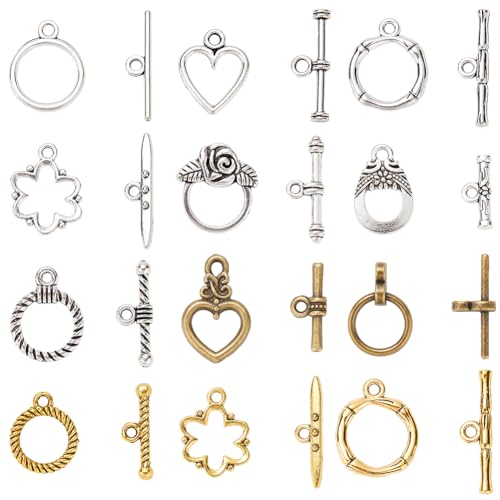 SUNNYCLUE 1 Box 96Pcs 12 Styles Alloy Toggle Clasp Tibetan Jewelry Toggle Clasps Bulk Antique Metal Silver T-Bar Closure Fastener Hook Connector Heart Clasp for Jewelry Making Necklace Bracelet DIY - style: Style 2
