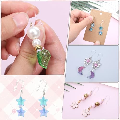 100 PCS Clear Plastic Earring Hooks, Anti Allergy Ear Wire Plastic Earrings with 100 Earrings Backs, Clear French Earring Hooks for Jewelry Making DIY for Sensitive Ears