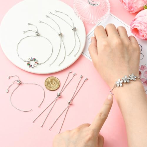 DanLingJewelry 20pcs Adjustable Slider Bracelet Slider Extender Chains with Rhinestones Ends for Jewelry Making DIY 8 Inches(226mm) P - color: StyleⅠ-20 pcs-Platinum
